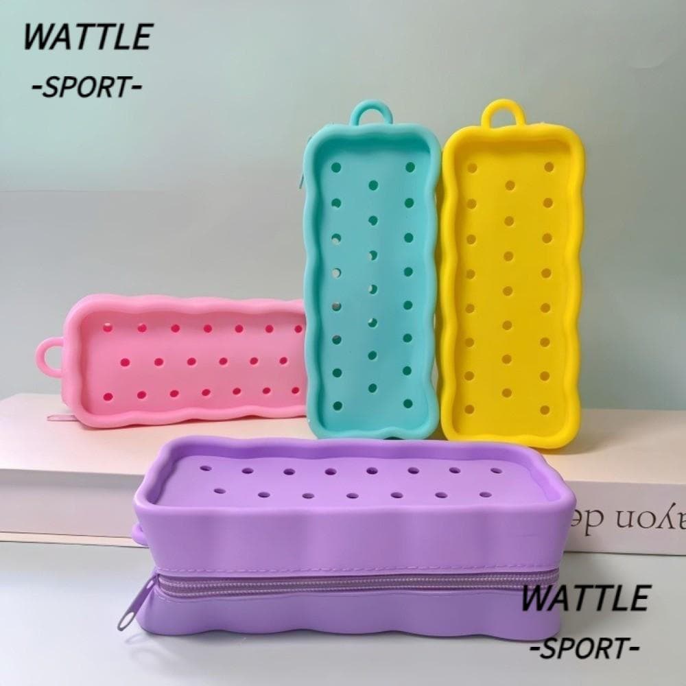 Bolsa De Caneta Com Furo De Silicone WATTLE , Papelaria Para Estudantes De Grande Capacidade À Prova D'água Lápis DIY