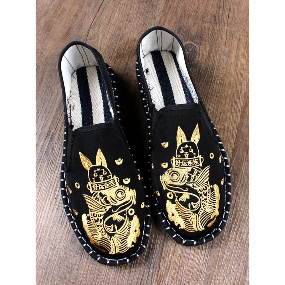 Novo estilo velho pequim sapatos de pano coelho masculino verão bordado um Pedal artesanal sola macia Xishan preguiçoso