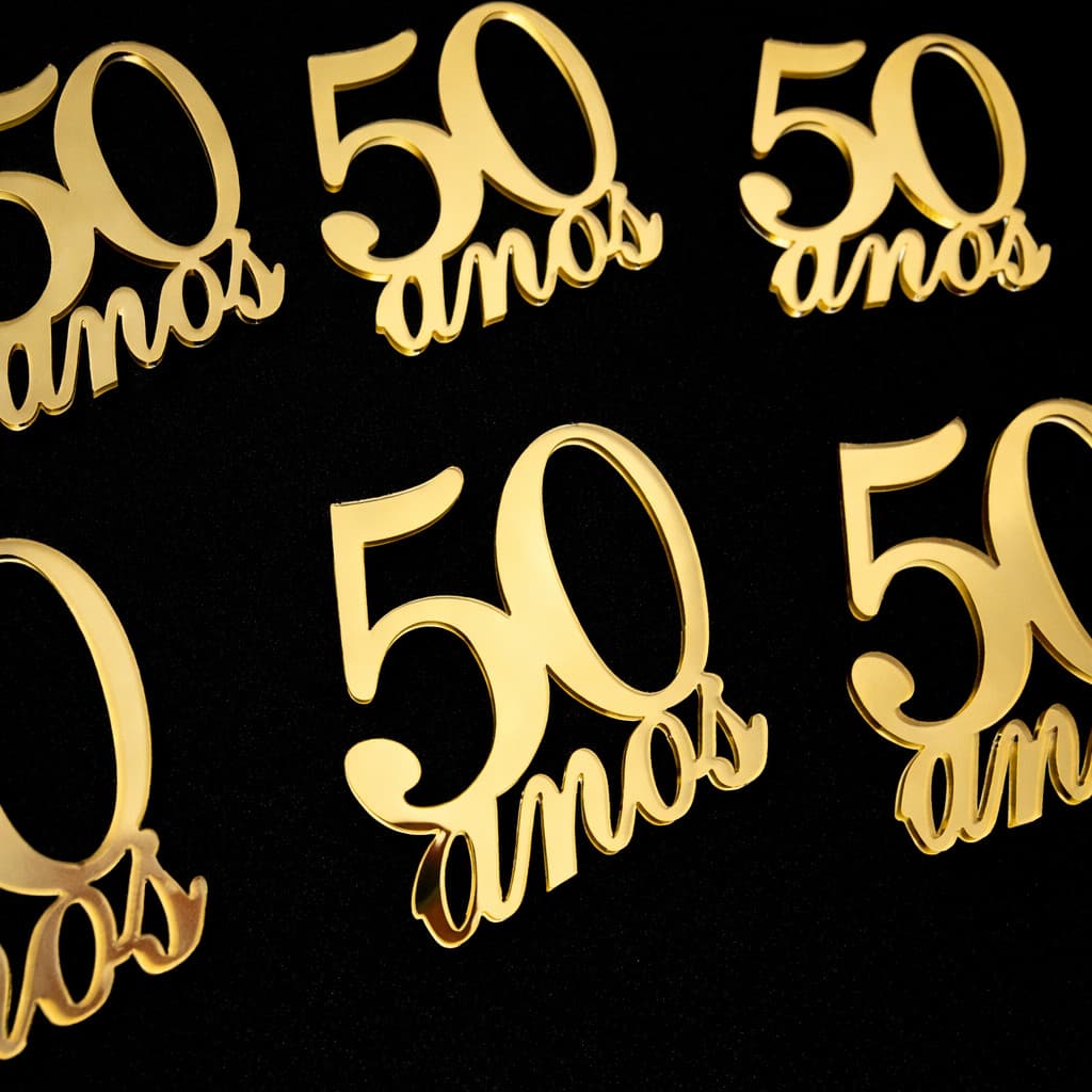 Aplique Acrílico Espelhado Dourado, Idade -15 anos - 25 anos - 50 Anos 4CM e outros modelos.