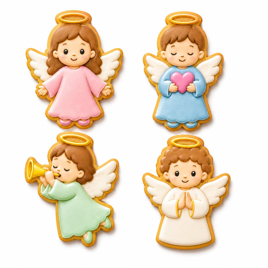 Kit 04 Cortadores de Biscoitos Cookie Tema Anjos Anjinho