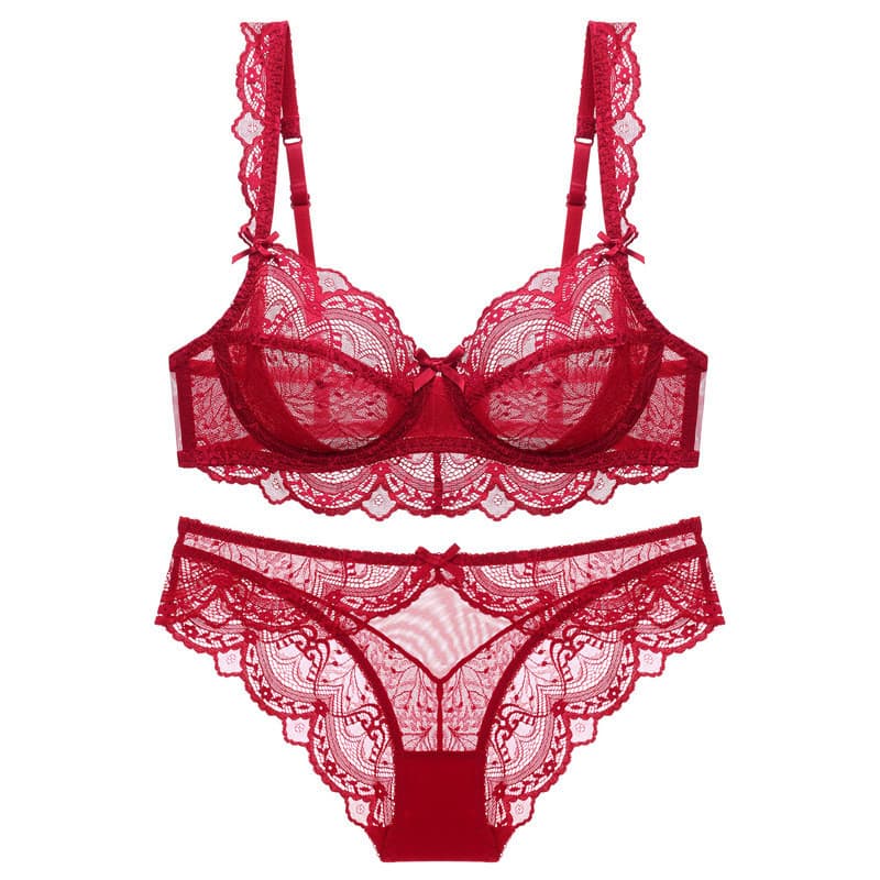 Conjunto de roupa íntima de renda fina feminina francesa pura desejo sutiã Push-Up sem esponja sutiã High-End sensação