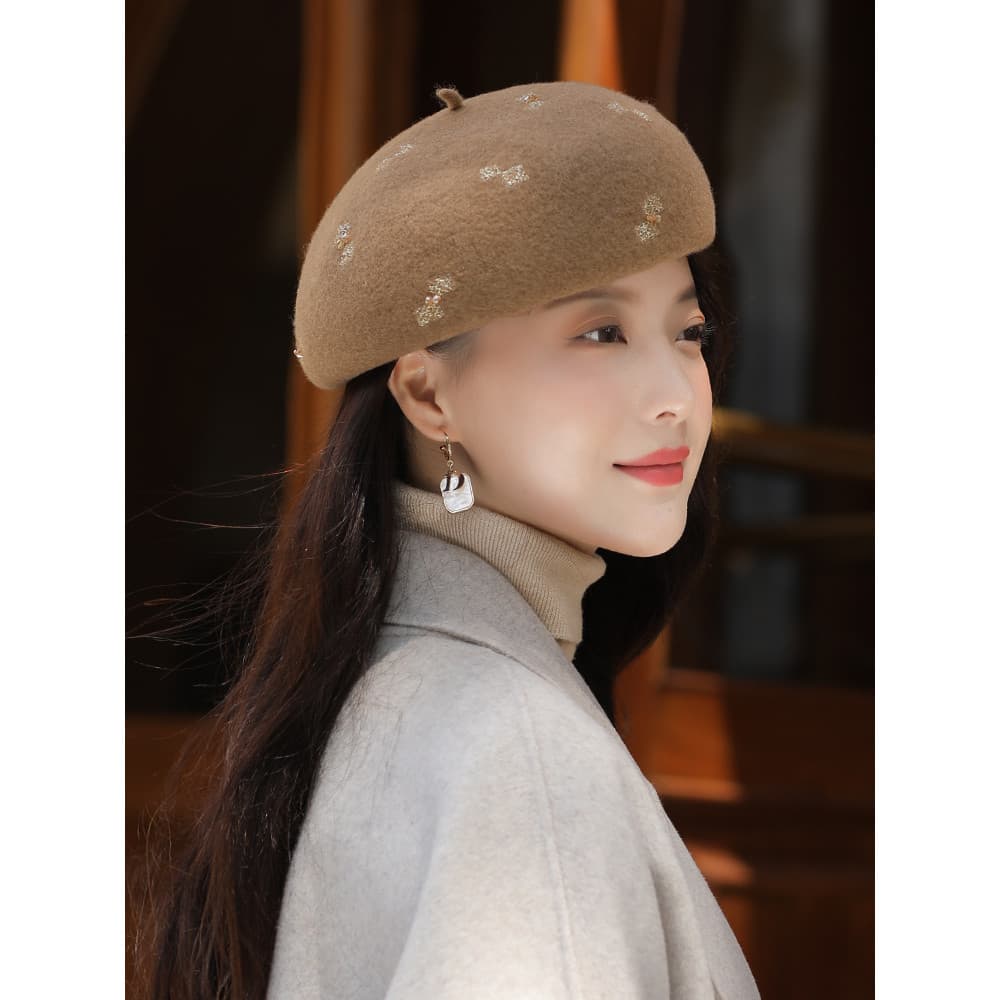 Boina feminina outono inverno versão coreana japonês pintor chapéu preto britânico Retro Casual All-Match boina de lã ch