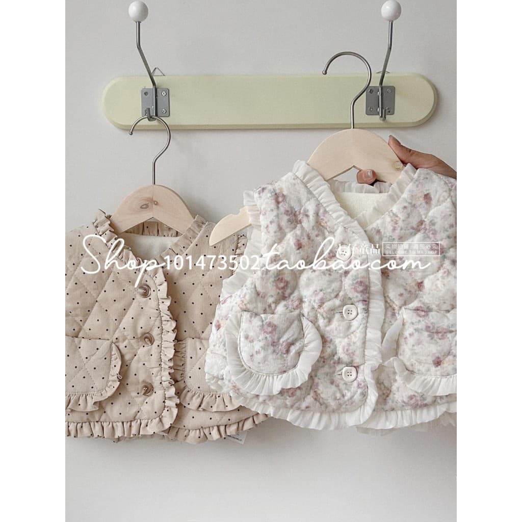 Coreano bebê menina doce Chiffon renda colete outono inverno flanela acolchoado algodão quente estilo ocidental colete d