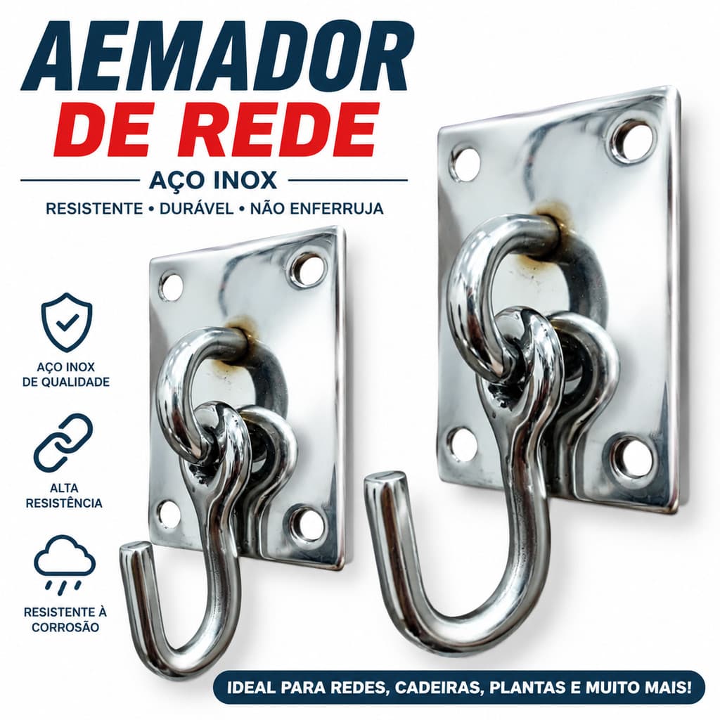 kit gancho de armador de rede para parede reforçado aço inox