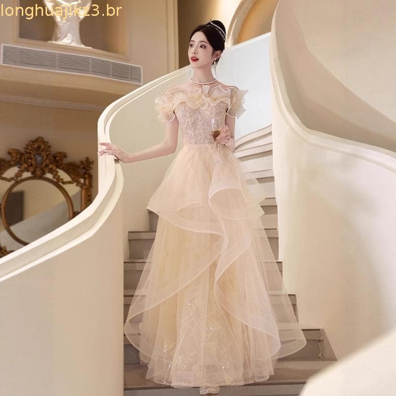 Vestido de noite de um ombro 2026 luz luxo nicho banquete high-end anfitrião bonito sentimento high-end#6514
