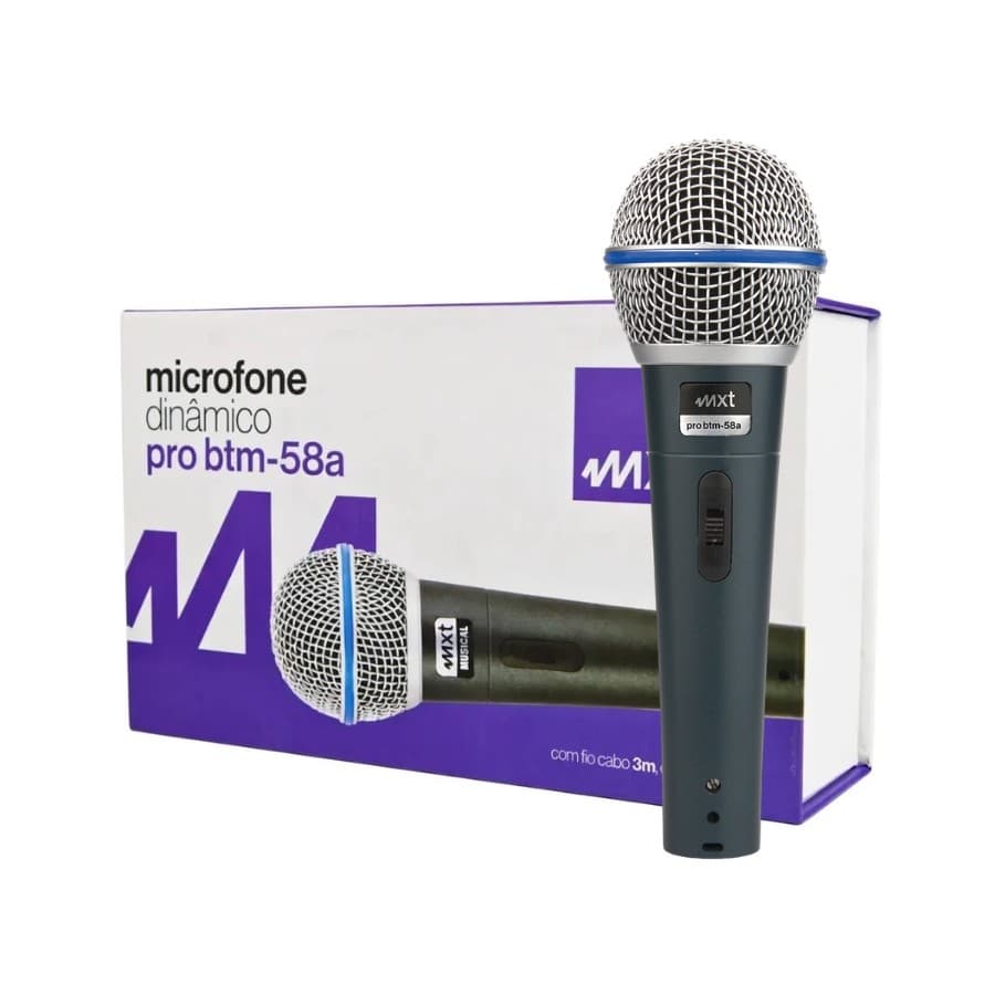 Microfone Dinâmico Profissional MXT Com Cabo, Cachimbo E Bag PRO BTM-58A