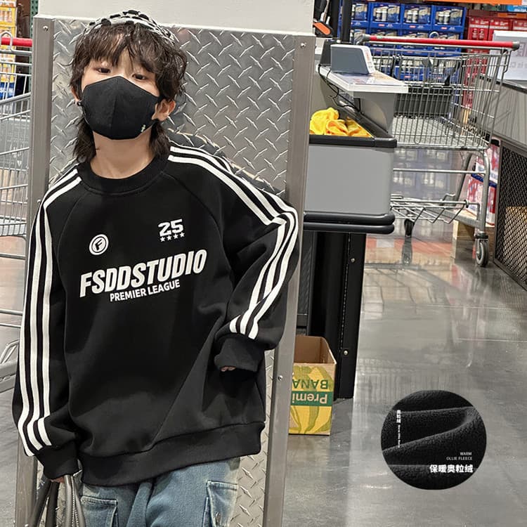 Crianças estilo americano estilo esportivo preto moletom meninos outono inverno carta impressa mangas listradas na moda