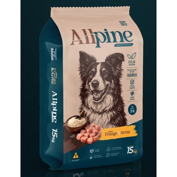 Ração Premium Especial 23% Proteína Cães Adulto ALLPINE FRANGO E ARROZ 15Kg