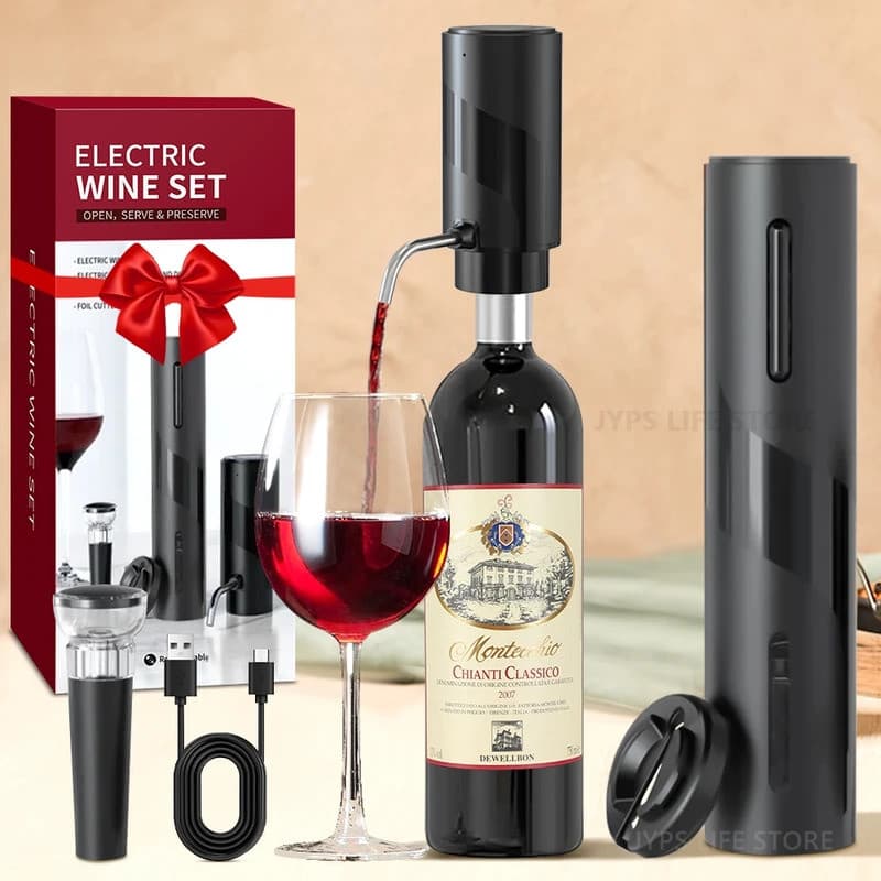 Abridor de Vinho Elétrico, Aerador Automático de Vinho, Recarregável, Saca-rolhas com Cortador de Lacres, Ferramenta de
