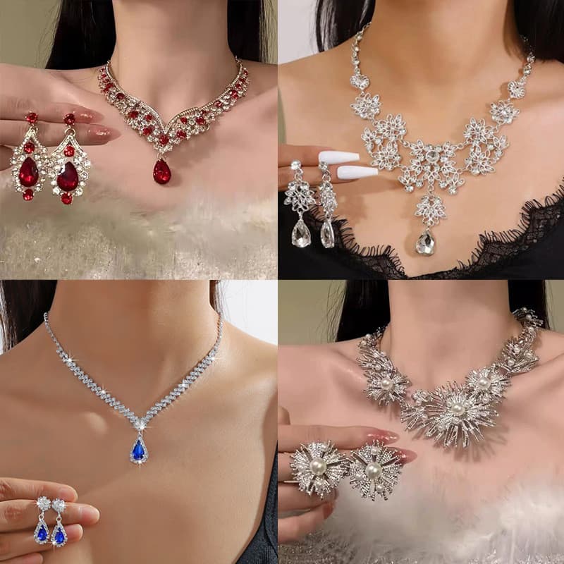 Brincos de gota de água vermelha colar conjunto luz luxo High-End banquete casamento jóias de noiva