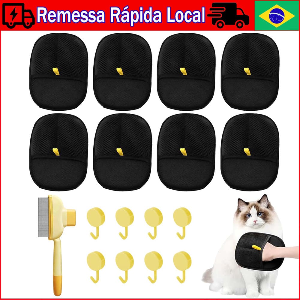 Kit Higiene Pet 17 Peças Luvas Tira Pelos Dupla Face para Banho e Limpeza da Casa