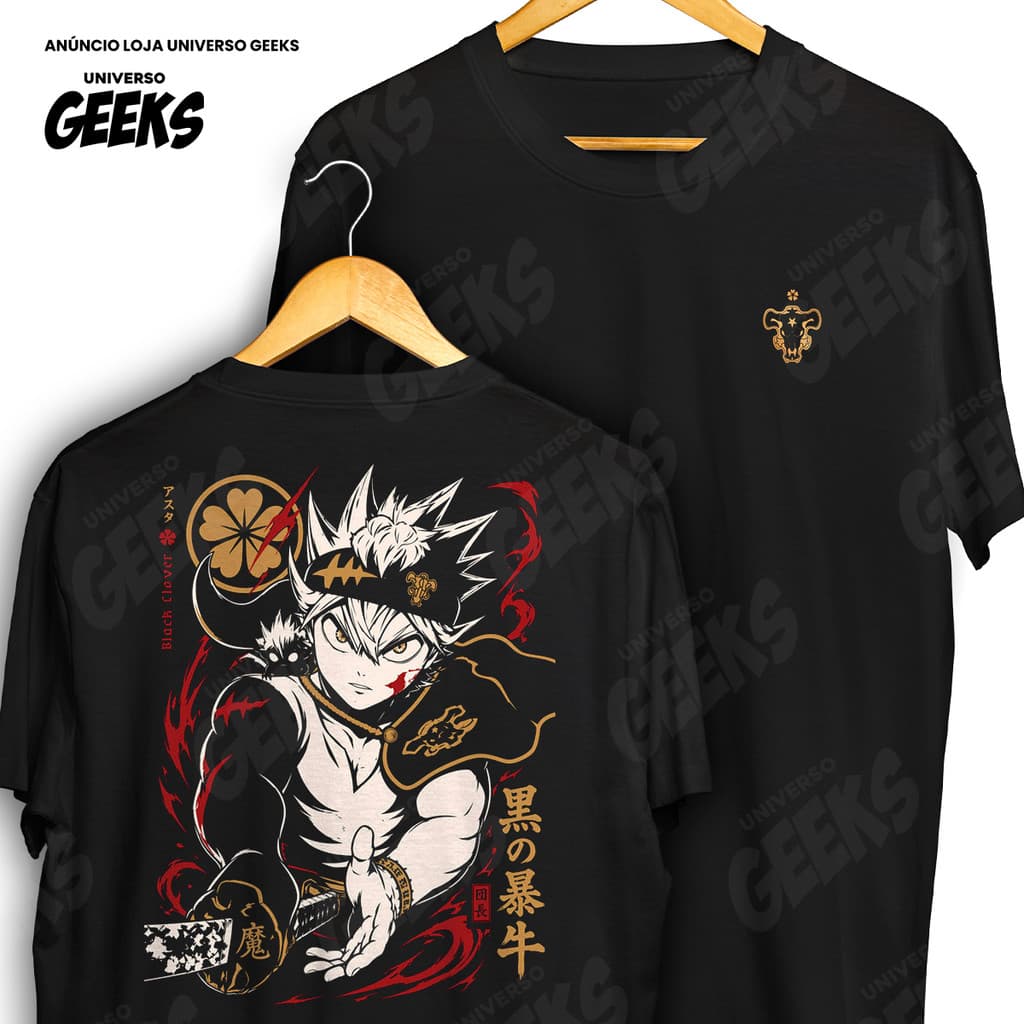 Camiseta Frente E Verso Asta Black Clover Camisa De Anime 100% Algodão