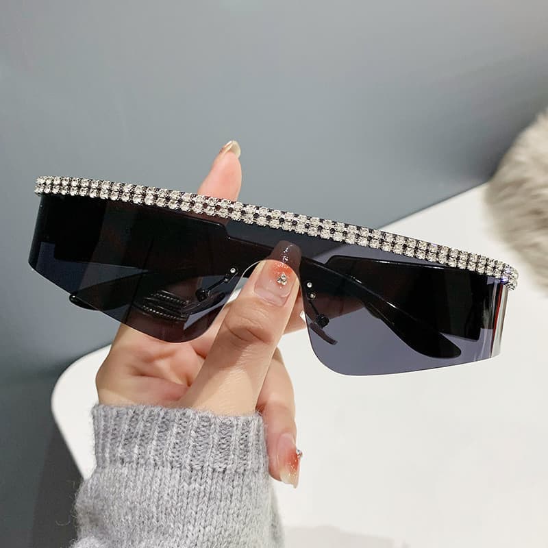 Óculos de Sol Femininos Brilhantes Estilo Anos 2000, Moda Futurista Sem Armação, Chapéu de Sol Cyberpunk de Uma Peça