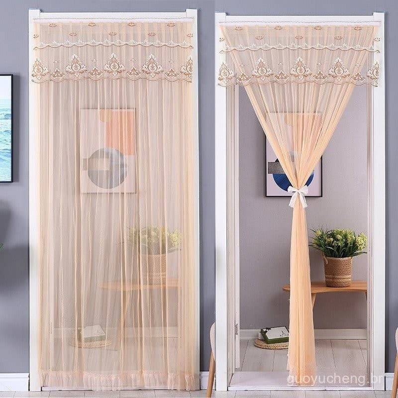 Cortina 90 * 200cm Mosquito Pastoral Quatro Estações Doméstica Renda Anti-Quarto Dupla Camada Tela Porta Tecido