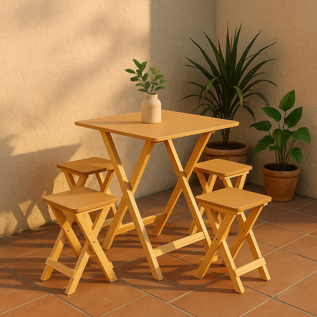 Mesa com 2 Banquetas Dobráveis – Conjunto Portátil para Cozinha e Sala Tampo Adesivado