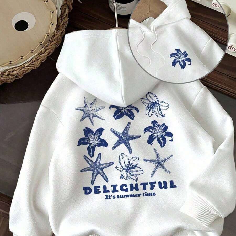Moletom Blusa de Frio Premium Flanelado Canguru Estrelas do Mar Praiano Flor Streetwear