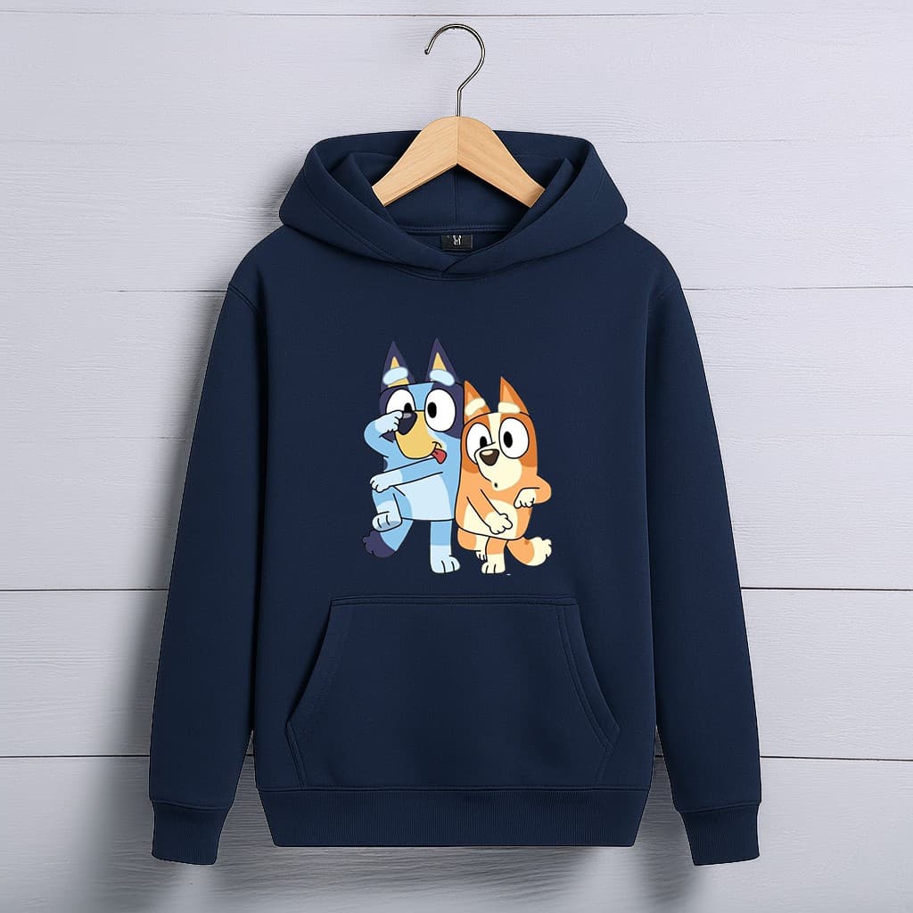 Blusa de Moletom Infantil Blue e Bing Casaco Inverno Canguru Capuz Frio Filme Desenho
