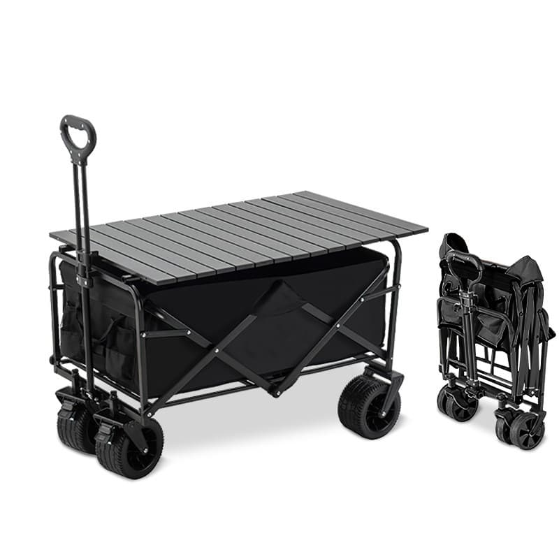 Carrinho de Praia Dobrável com Mesa, Carrinho Utilitário Oxford 10 Polegadas com Freio e Reboque para Piquique Camping
