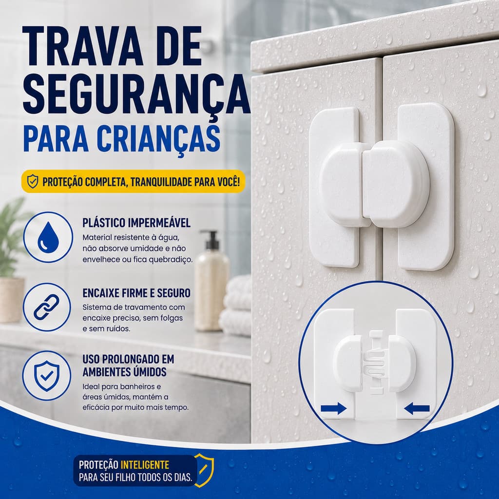 KIt 1/2/3/4Trava de Segurança Autoadesiva sem Furar Proteção para Bebê Trava Infantil para Geladeira e Gaveta