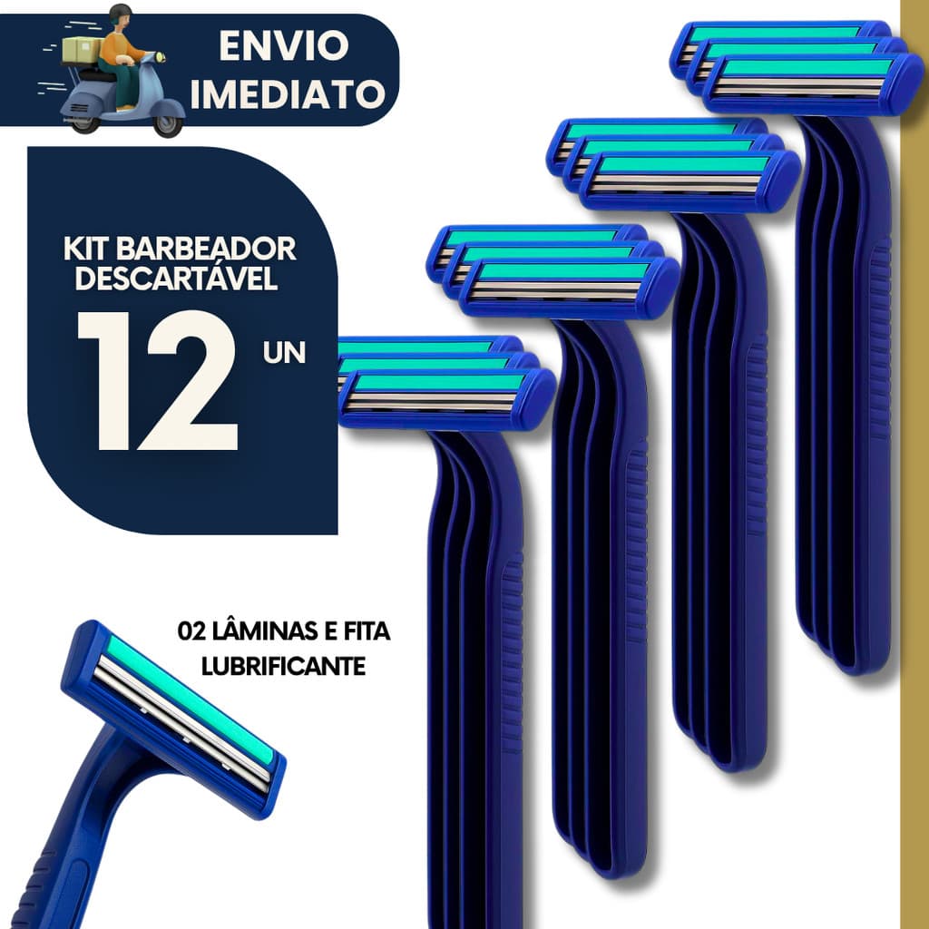 Kit 12 Barbeador Descartável Aparelho de Barbear Masculino Feminino c Fita Lubrificante Depilar Pelo