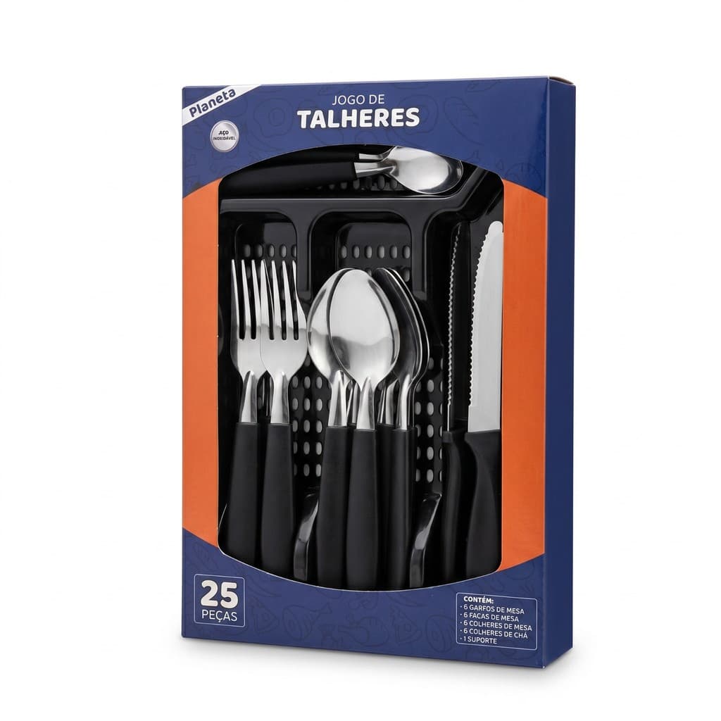 Jogo De Talheres inox Faqueiro Porta Talher Com 25 Peças Preto ou Vermelho