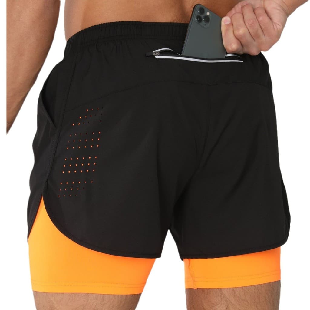 Calções esportivos masculinos correndo pista campo forro de secagem rápida Anti-exposição dupla camada shorts de Fitness