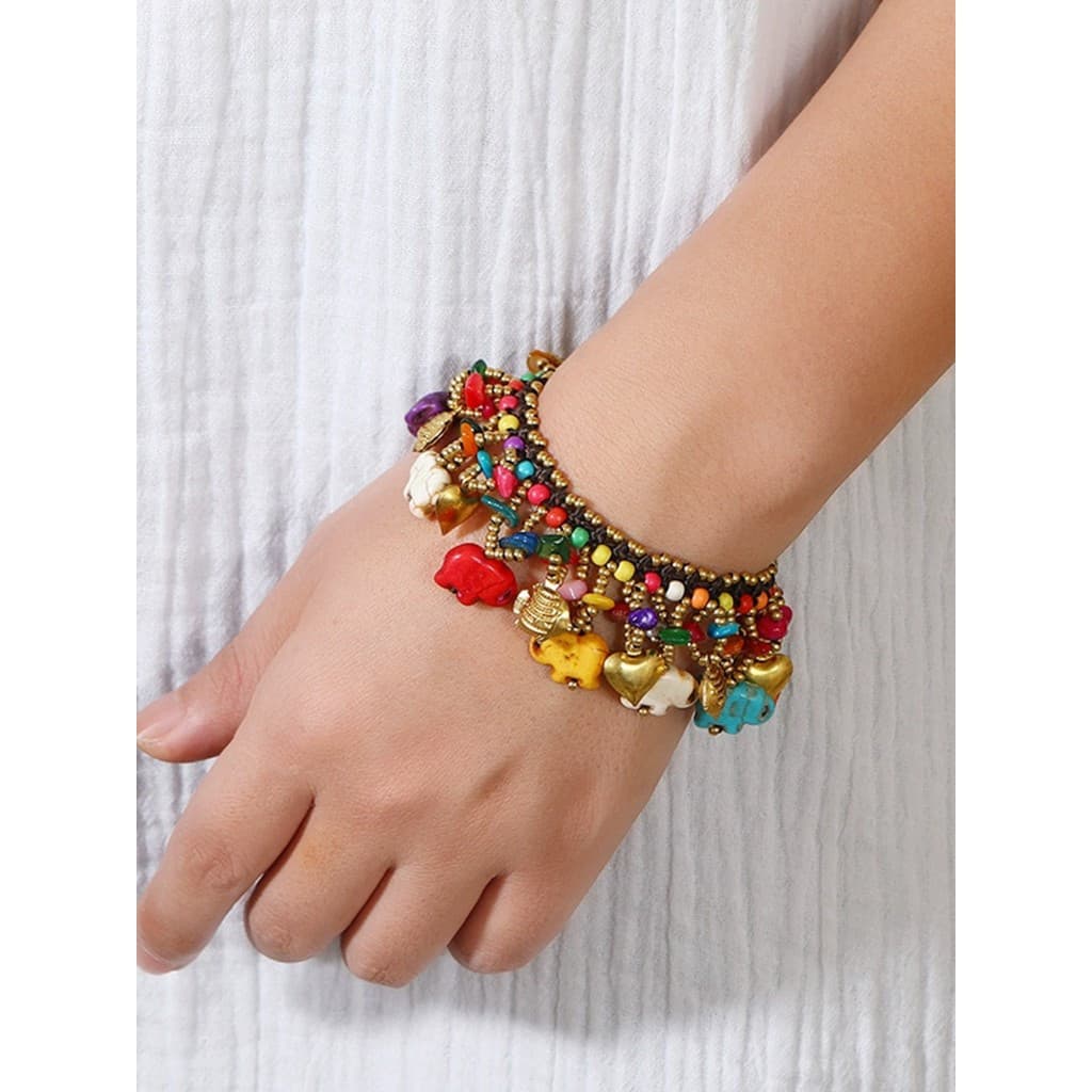 Pulseira de borla de elefante de bebê estilo étnico tecido à mão boêmio Yunnan acessórios de férias acessórios exóticos