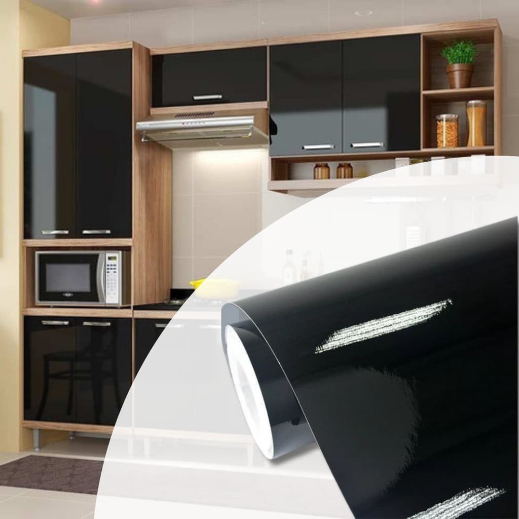Papel de Parede Preto Espelhado Brilhante Liso Autocolante Papel Adesivo Contact Decoração Reforma