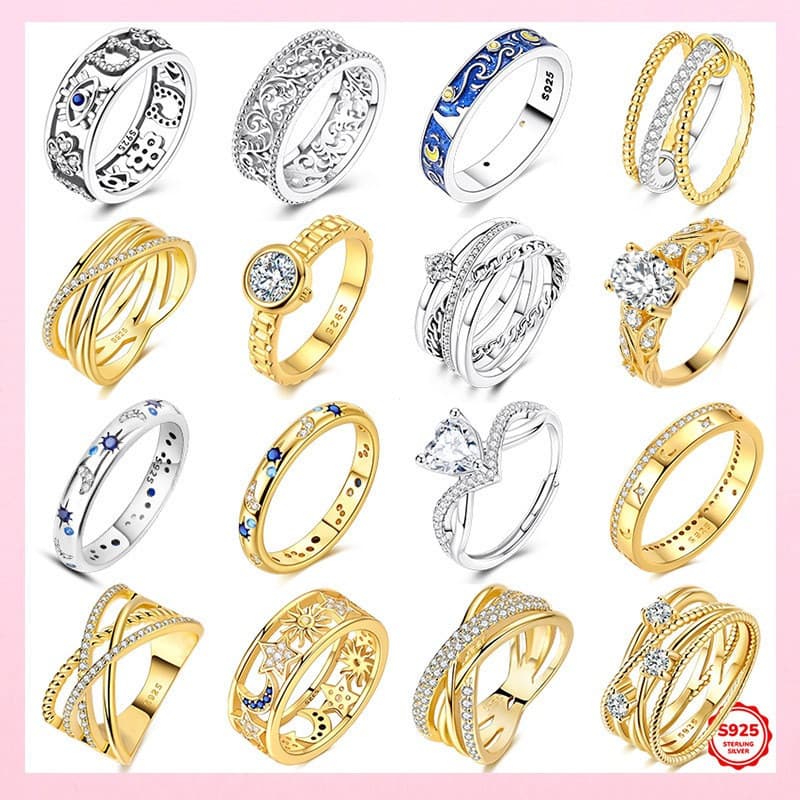 Anel de eternidade em prata esterlina 925, novo, design elegante, feito de material de ouro bicolor, vem com três anéis,