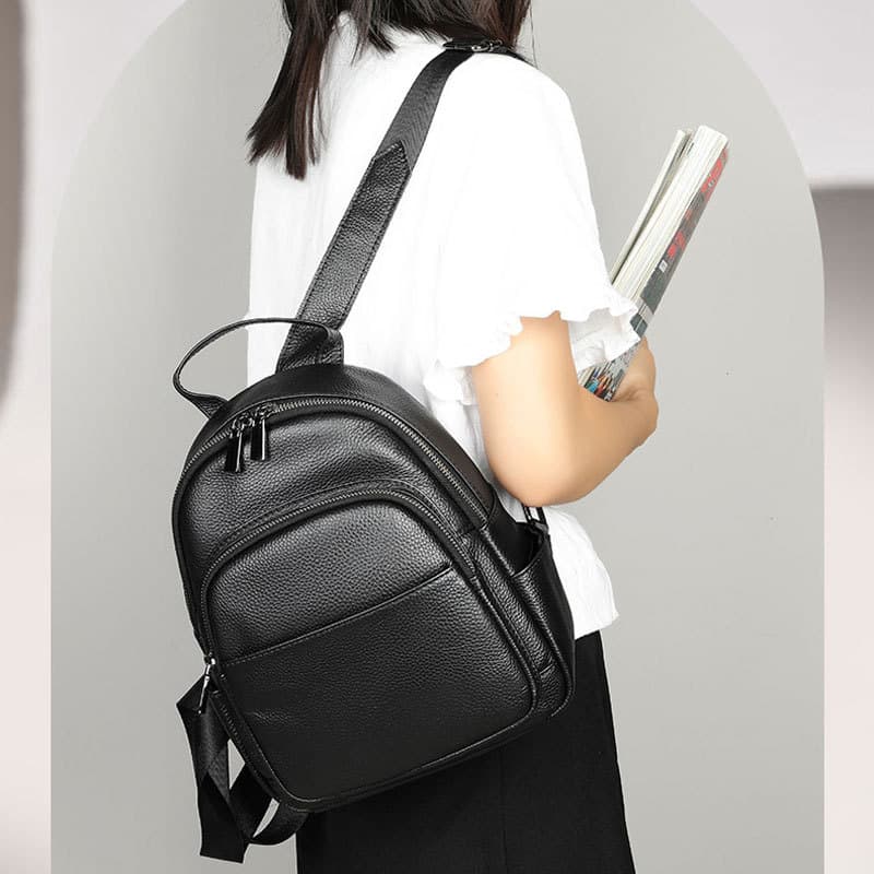 Moda luz luxo couro genuíno estudantes do ensino médio mochila High-End portátil preto Casual mochila leve menina ins