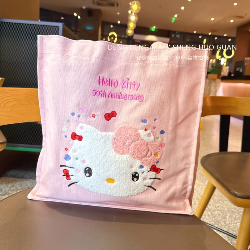 Japonês gatinho gato bordado bolsa de lona dos desenhos animados bonito rosa menina coração bolsa estudante classe suple