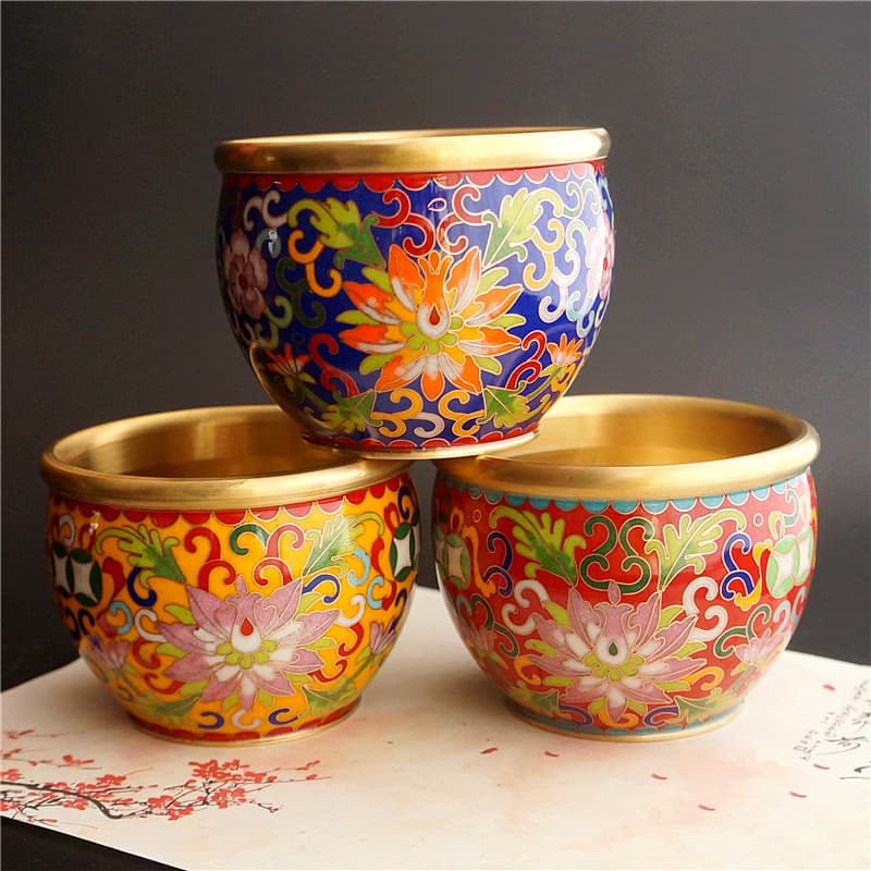 Novo produto autêntico Cloisonne cilindro de transferência sorte cilindro vaso de flores pequim característica cobre pne