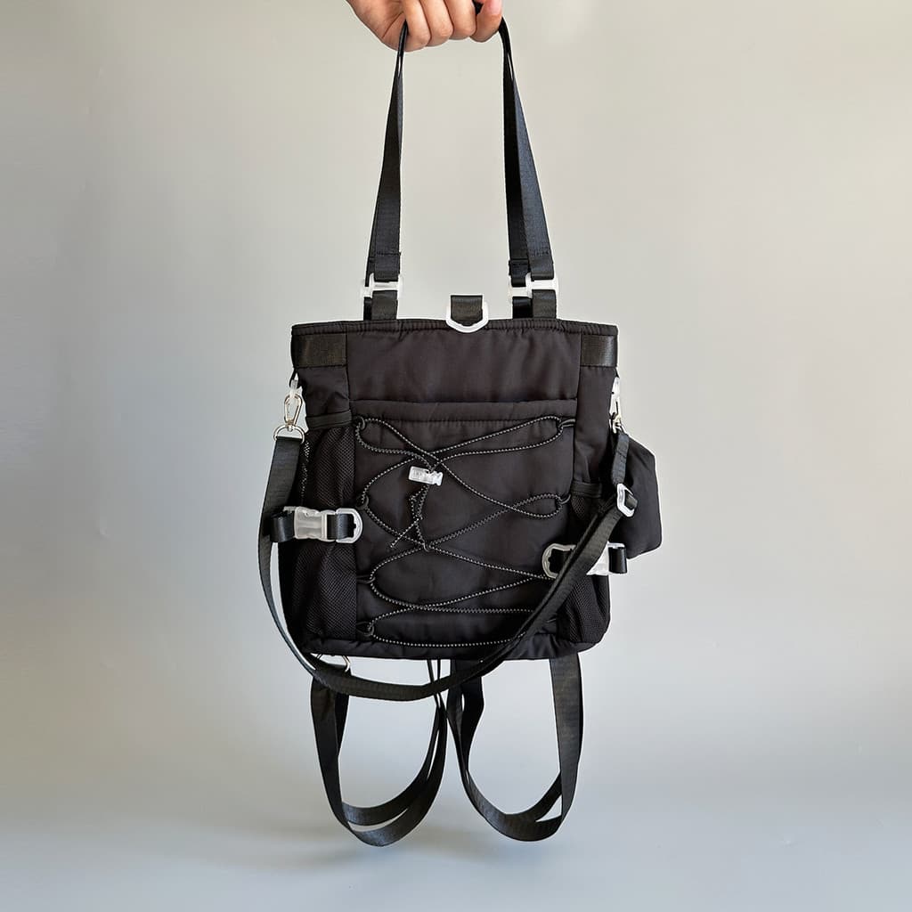 Roupa de rua de Designer coreano!Preto estilo funcional multifuncional náilon portátil mochila mensageiro de um ombro mo
