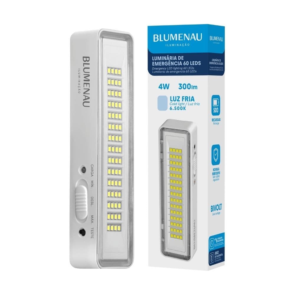 Luminária Blumenau de Emergência 60 LEDs Bivolt 4W 6.500K Branco Nacional