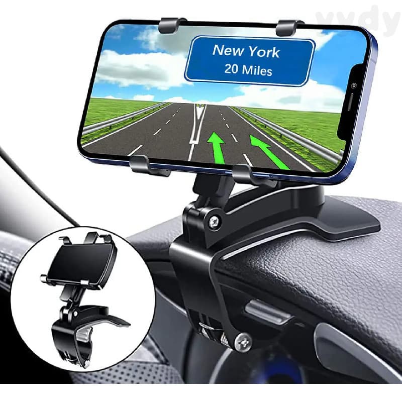 Suporte de Telefone para Painel de Carro com Rotação de 360 Graus - Suporte Multifuncional com Design de Clipe para Oper