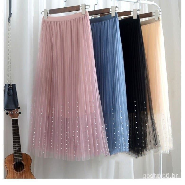Saia de Tule Elástica de Cintura Alta Vintage VmewSher, Saia Longa Plissada de Tutu até a Panturrilha, 2023 TJII B0WZ