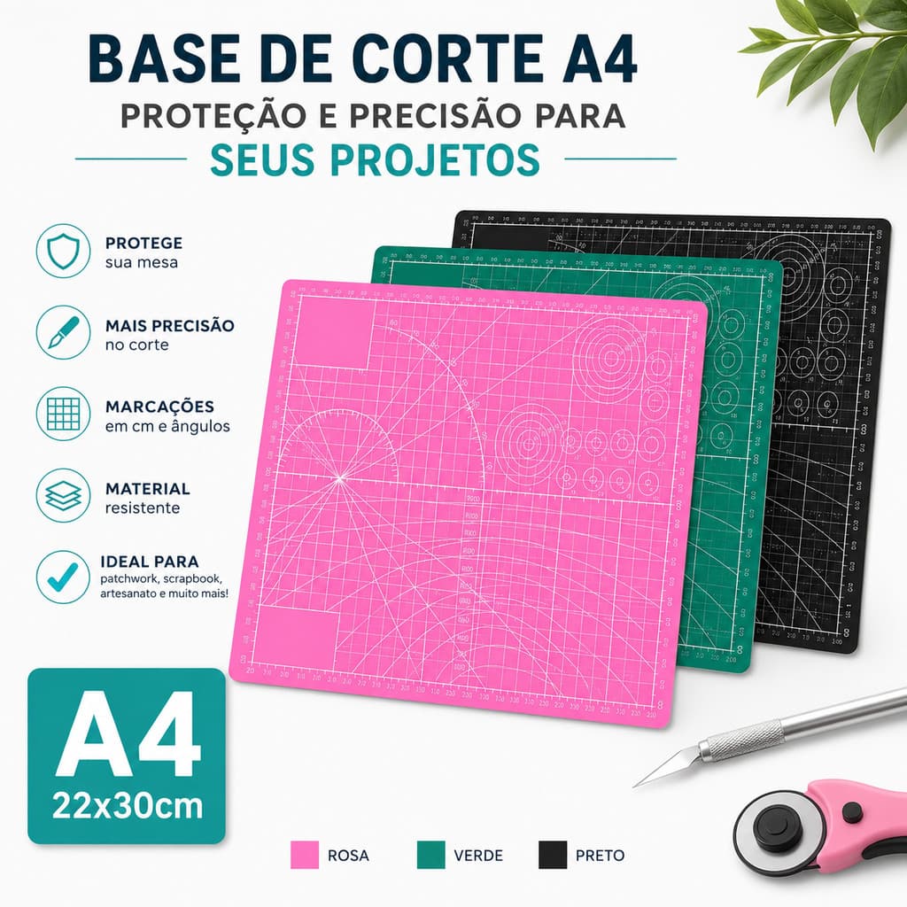 Base Placa de Corte A4 30x22cm Dupla Face Patchwork Scrapbook Profissional Pano Craft Artesanato Costura Proteção Mesa