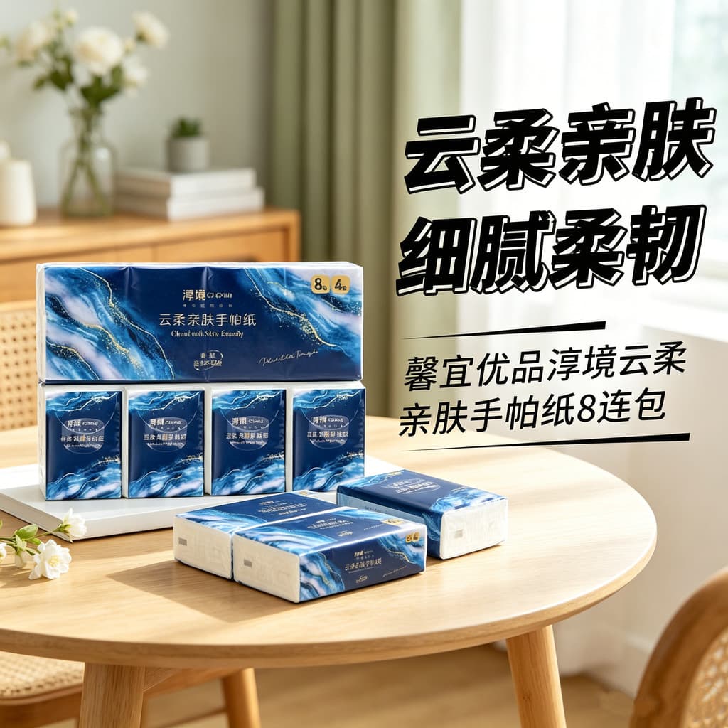 Novo lenço de papel adequado para a pele Chunjing Yunrou, 8 pacotes, quatro camadas, delicado, flexível, tecido Facial,