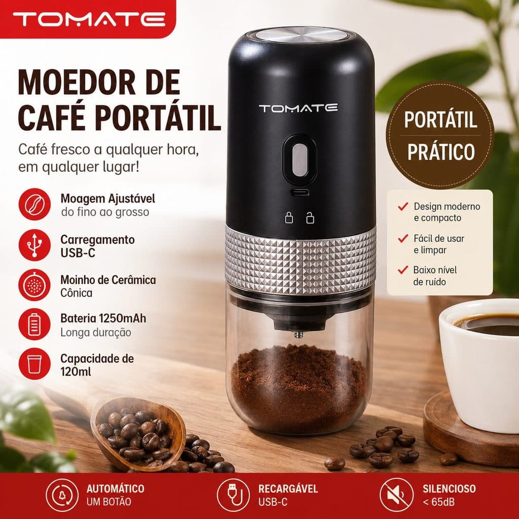 Moedor de Café Elétrico Portátil USB Recarregável Cerâmica Ajuste de Moagem 120ml Automático
