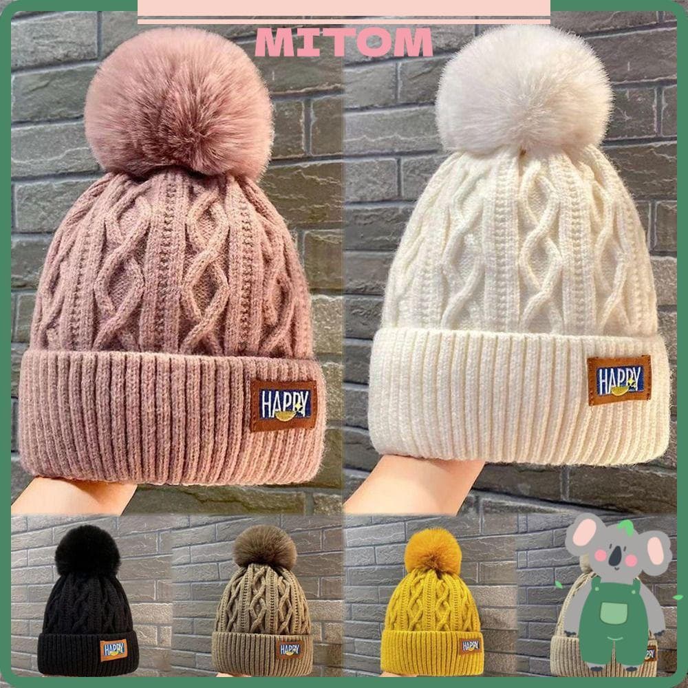 Boné De Malha MITOM , Chapéu De Inverno Engrossado Para Manter O Calor Pompons Da Moda Feminino