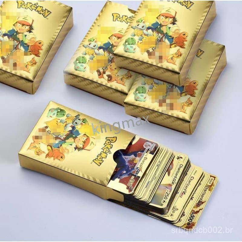 27-54pçs Metal Ouro Prata Pokémon Cartas Versão Em Inglês Charizard Pikachu Treinador Coleção De Jogo De Batalha Brinque