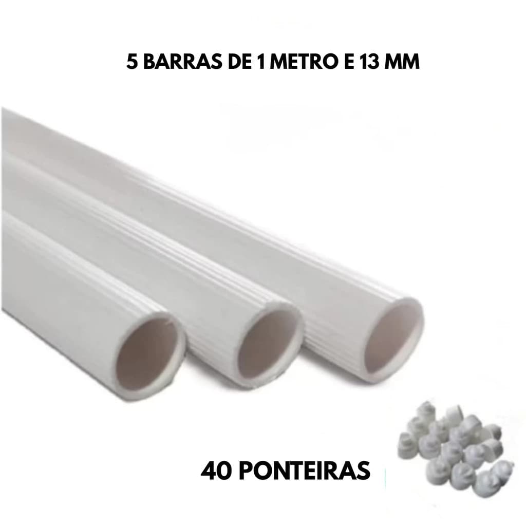 Kit 5 Poleiros plásticos de 1 metro/ 13 mm para gaiola e 40 ponteiras