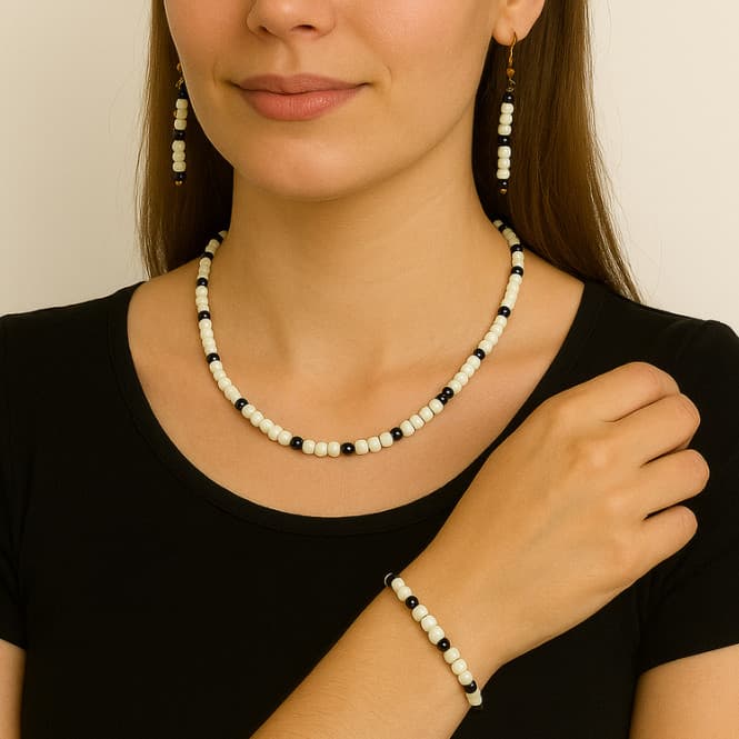 Kit Bijuteria Ajustável Colar Chocker ,Brinco e Pulseira Personalizado de Miçanga Artesanato - ReforçadO