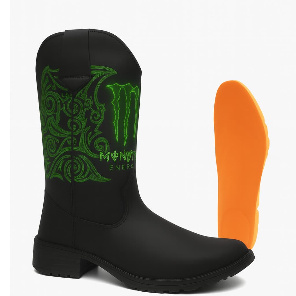 Bota Texana Masculina Ellest Monster Energy Masculina Cano Longo Preto Conforto Estilo Country