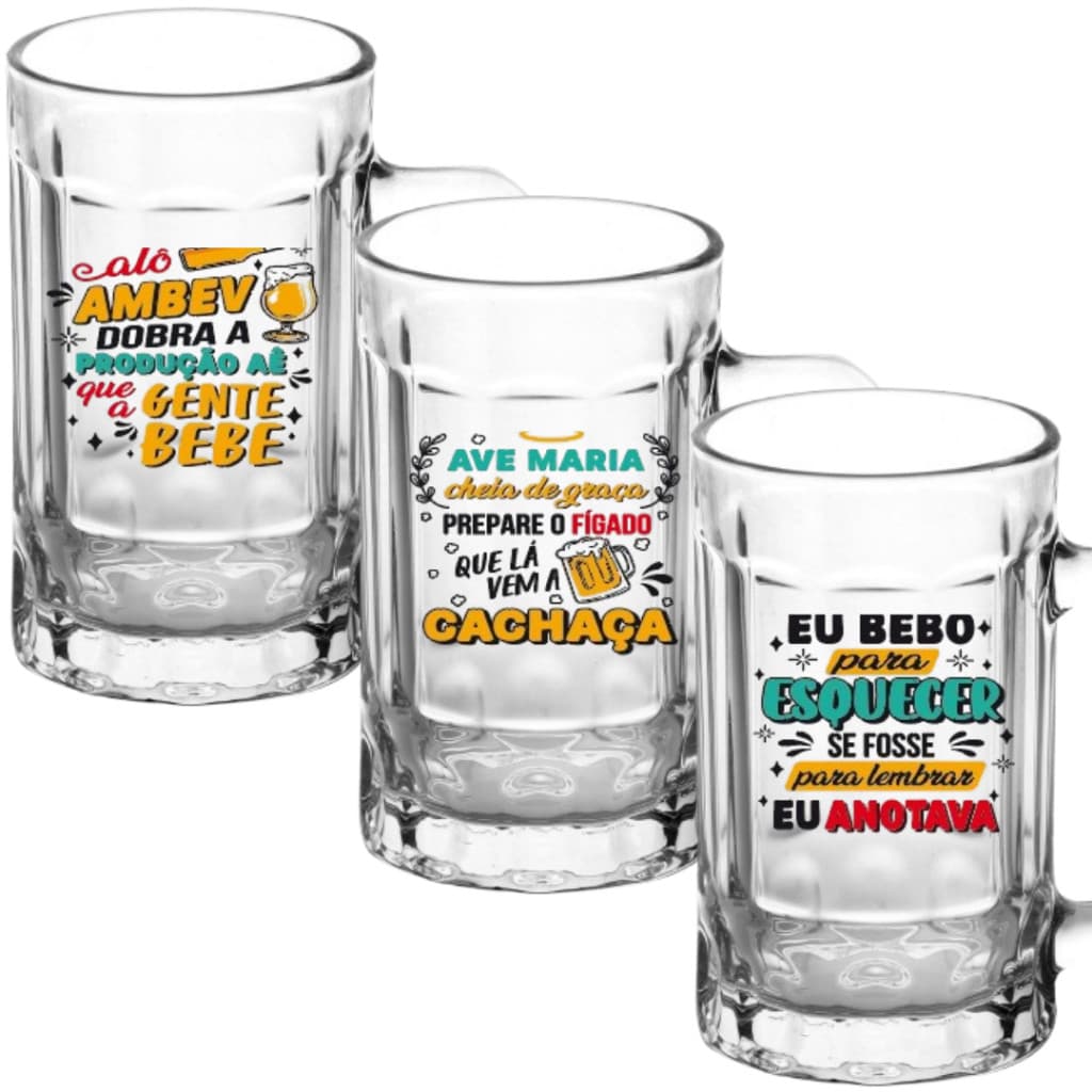 Caneca Chopp Cerveja Personalizada Decalque - Frases Divertidas (Adesivo Permanente)