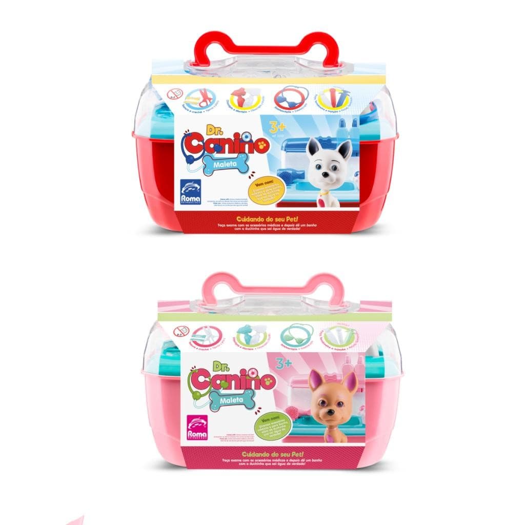 Maleta Doutor Canino Roma Pet Shop com Cachorro, Acessórios e Chuveirinho +3 Anos Diversão
