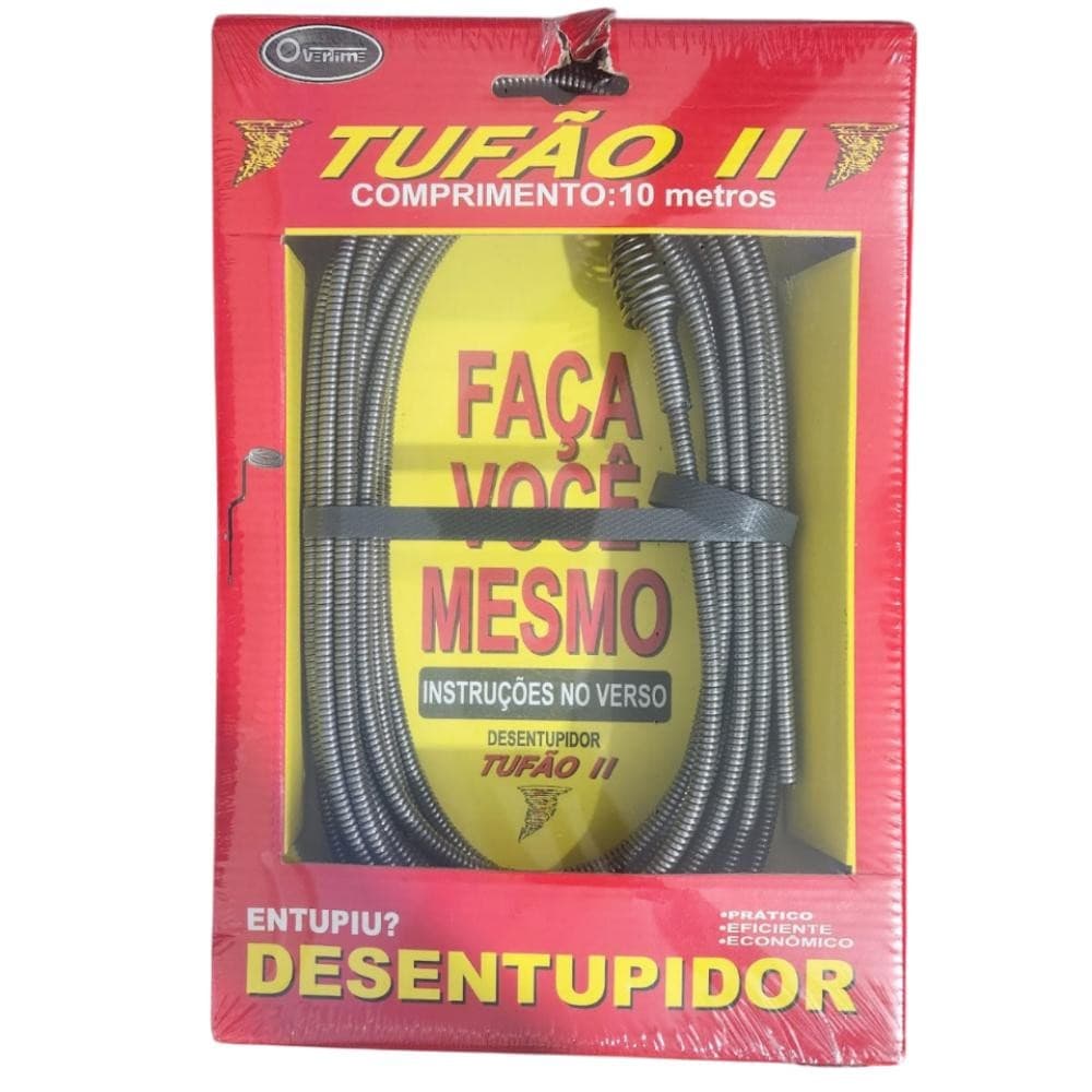 Desentupidor Aço Overtime Tufão II 10m Cabo Flexível Pia Ralo Vaso Cano Encanamento