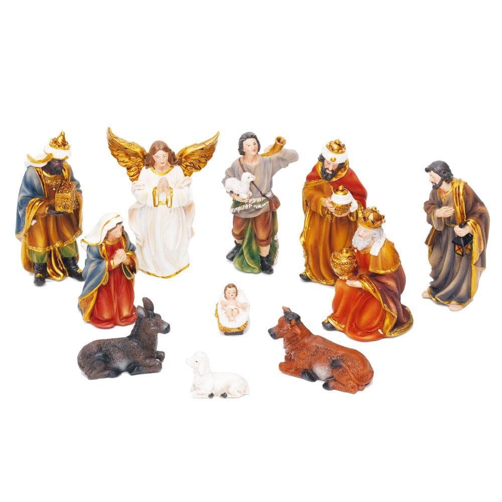 Kit 11 Peças Presépio em Resina Colorida Decoração de Natal