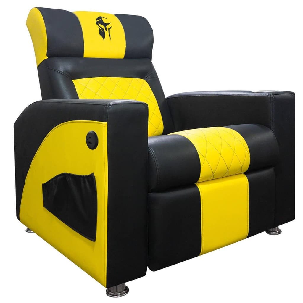 Cadeira Gamer Sparta com Encosto Reclinável e Carregador USB Corino Preto/Amarelo