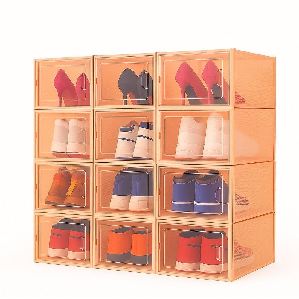 Kit Conjunto 6 Caixas Transparentes Modular Armazenamento e Organização de Calçados - Laranja